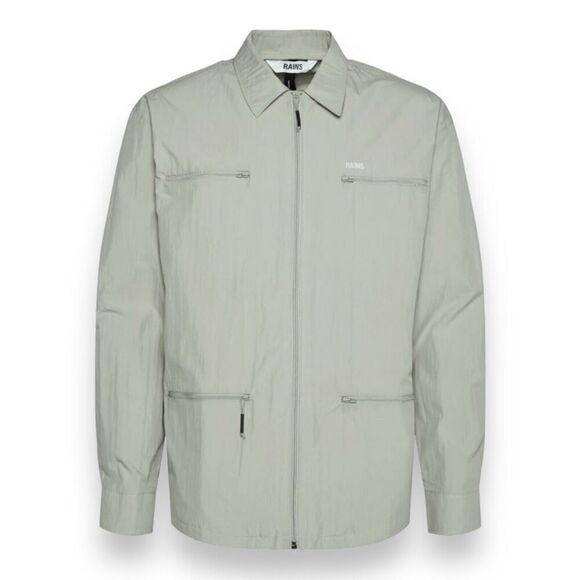 Rains Jacket WMNS XL Cement Full Zip Collar 18690 Woven Athletic Shirt Pockets - Picture 1 of 14